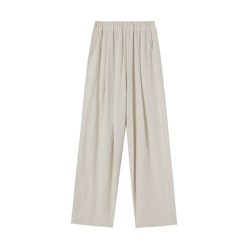 Cotton-linen Textured Wide-leg Casual Pants Loose-fitting