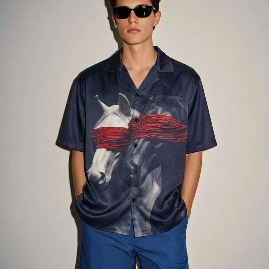 Blindfolded Horse Art Shirt Short Sleeve