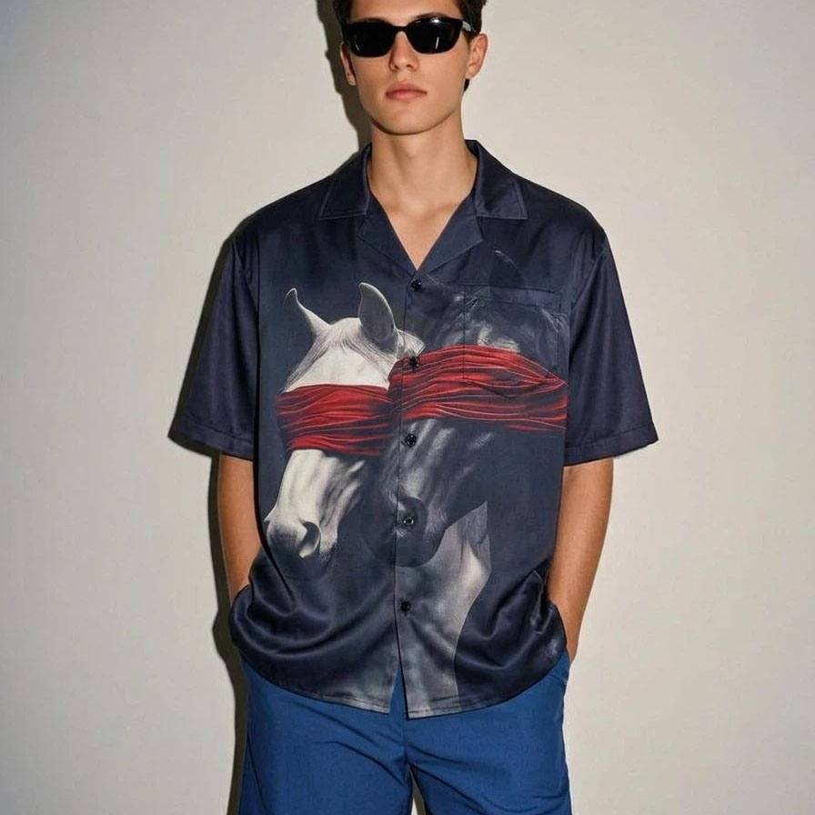 Blindfolded Horse Art Shirt Short Sleeve