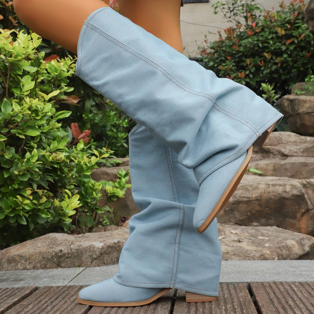 Retro Boot-cut Boots With Chunky High Heels