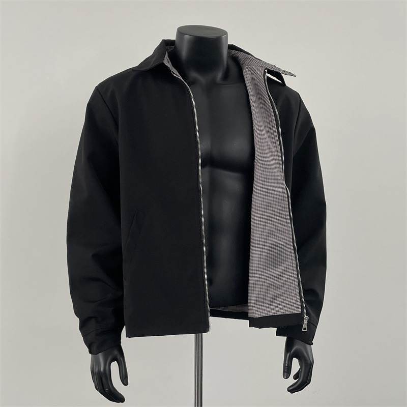 Three-dimensional Tailored Houndstooth-lined Mens Coat
