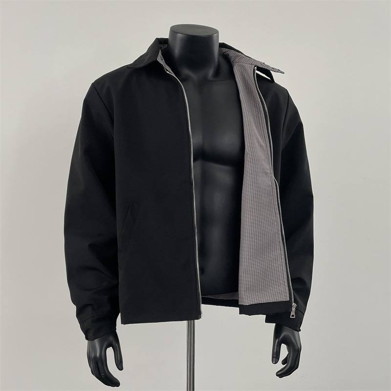 Three-dimensional Tailored Houndstooth-lined Mens Coat