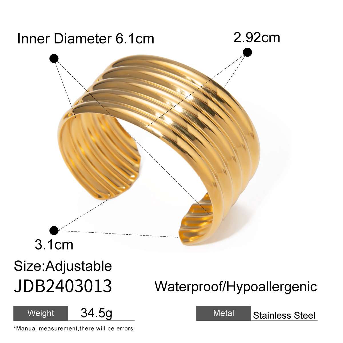 Stainless Steel Gold-plated Open Casual Bracelet