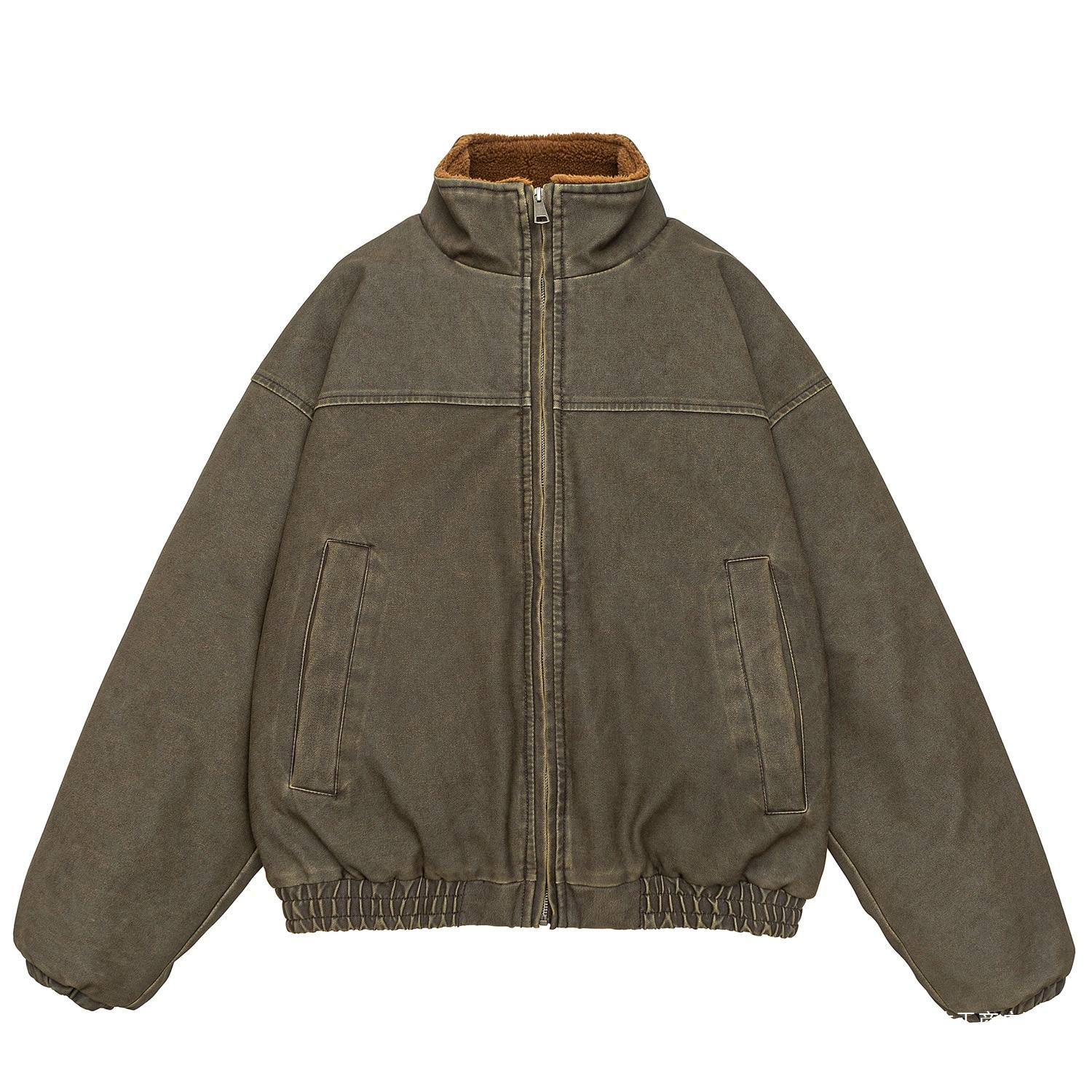 Vintage Distressed Cotton Coat Mens Stand-collar Padded Jacket Thickened Cotton Overcoat