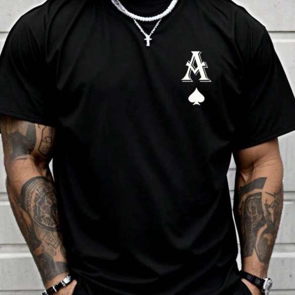Men's Casual Letter Print Round Neck T-Shirt, Su