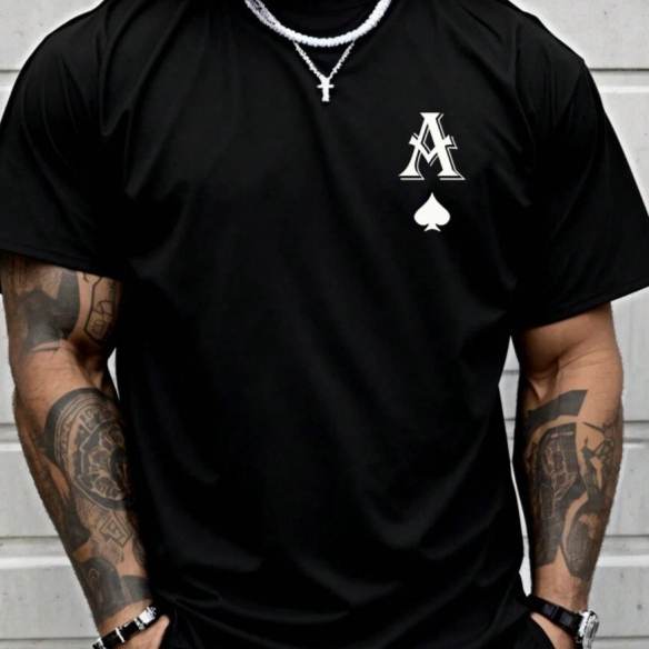 Men's Casual Letter Print Round Neck T-Shirt, Su