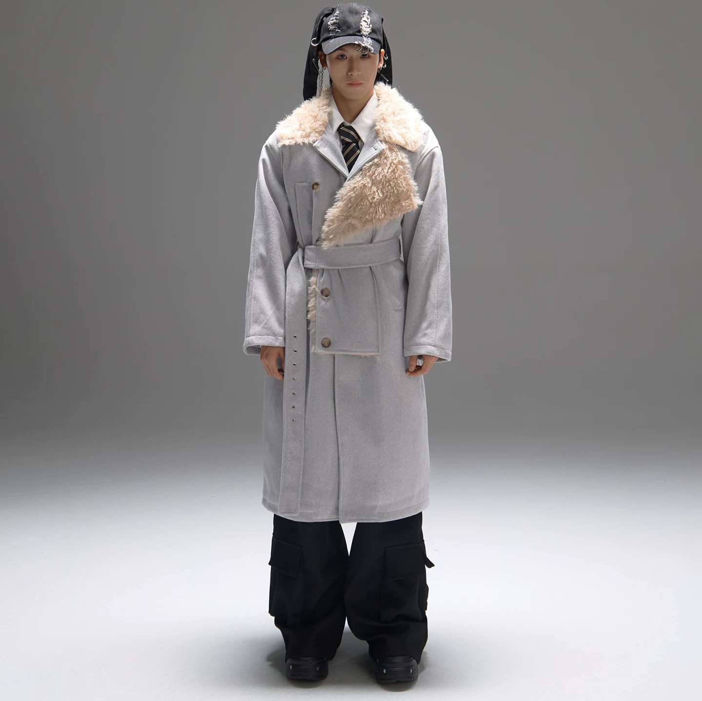 Color-block Design Over-the-knee Trench Coat Silhouette Plus-thick Cotton Coat