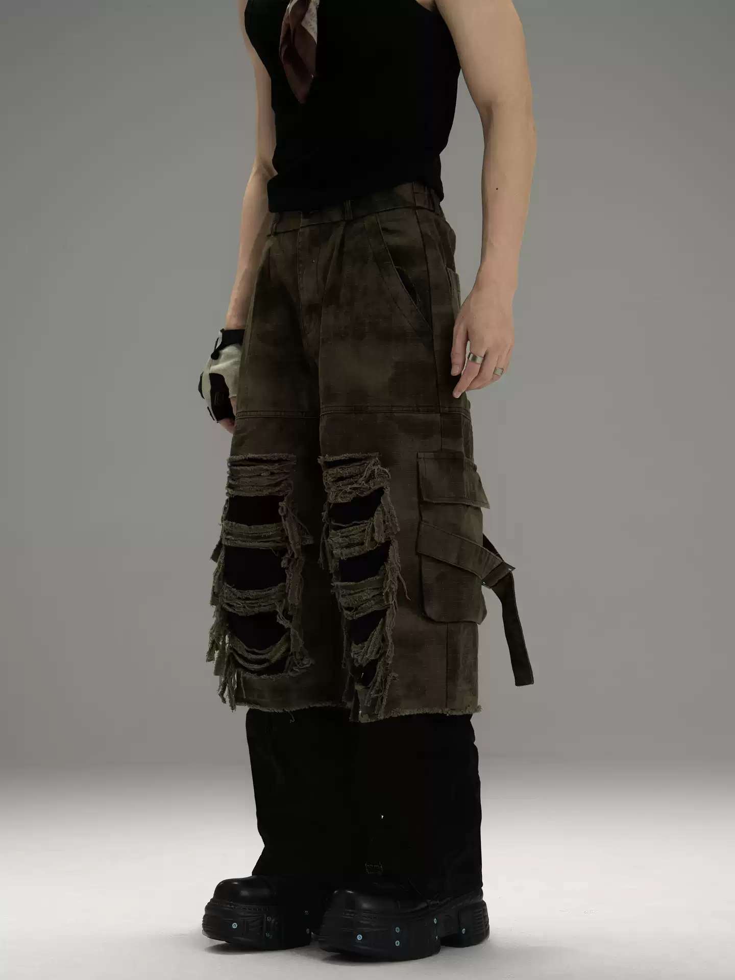 American-style Retro Faux Two-piece Utility Pants