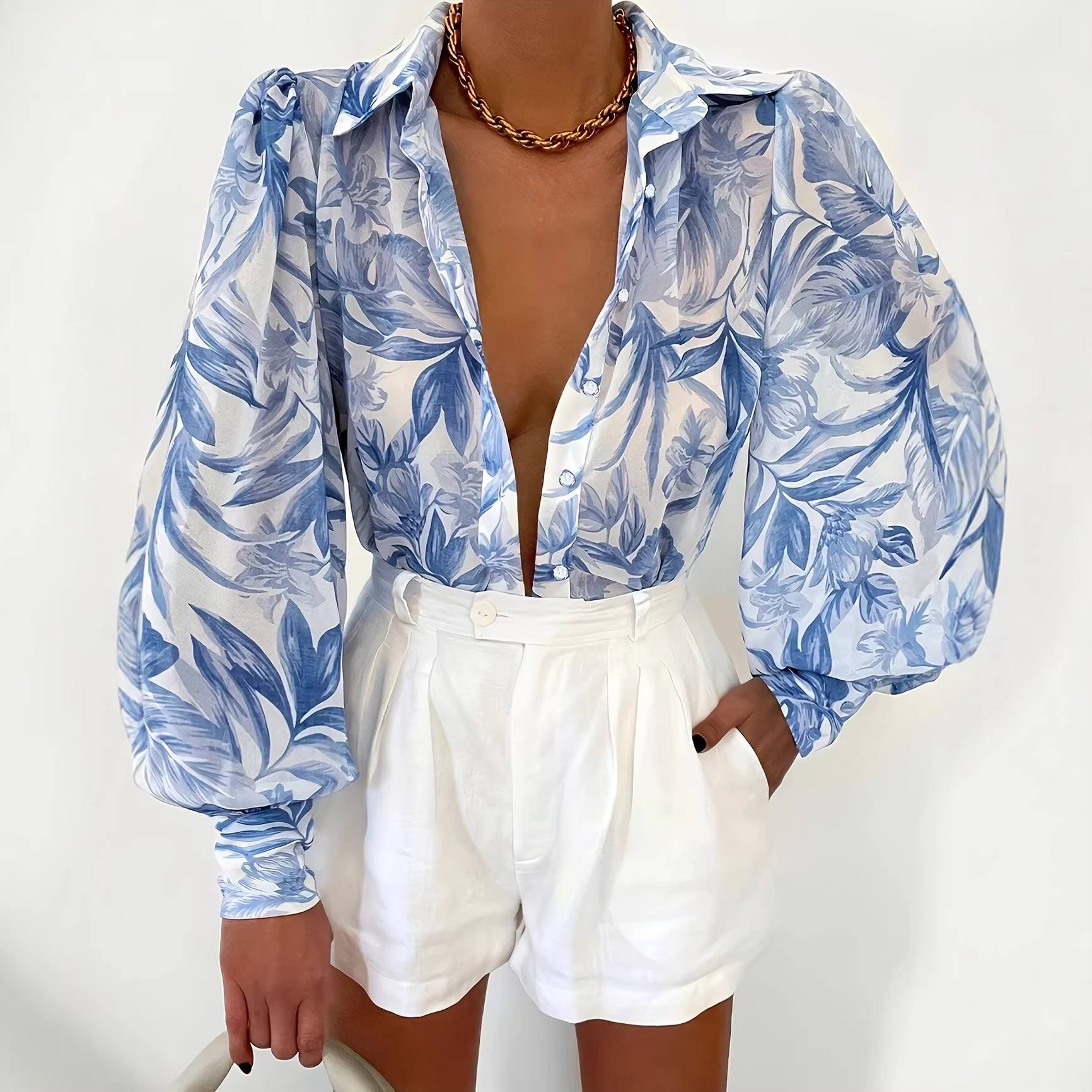 Stylish And Elegant V-neck Printed Cardigan Top