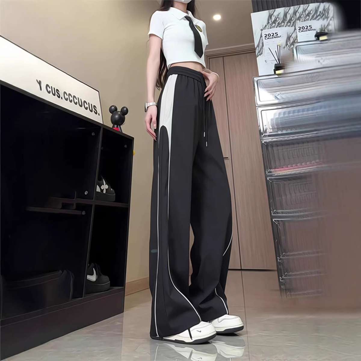 Retro Patchwork Ice Silk Cool-Feel Quick-Drying Casual Pants