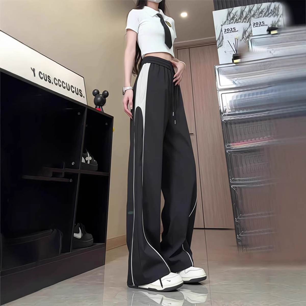 Retro Patchwork Ice Silk Cool-Feel Quick-Drying Casual Pants