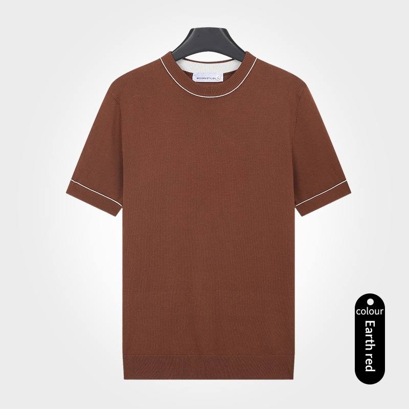 Mens Solid-Color Viscose Cool-Feel Crew-Neck Knit Top