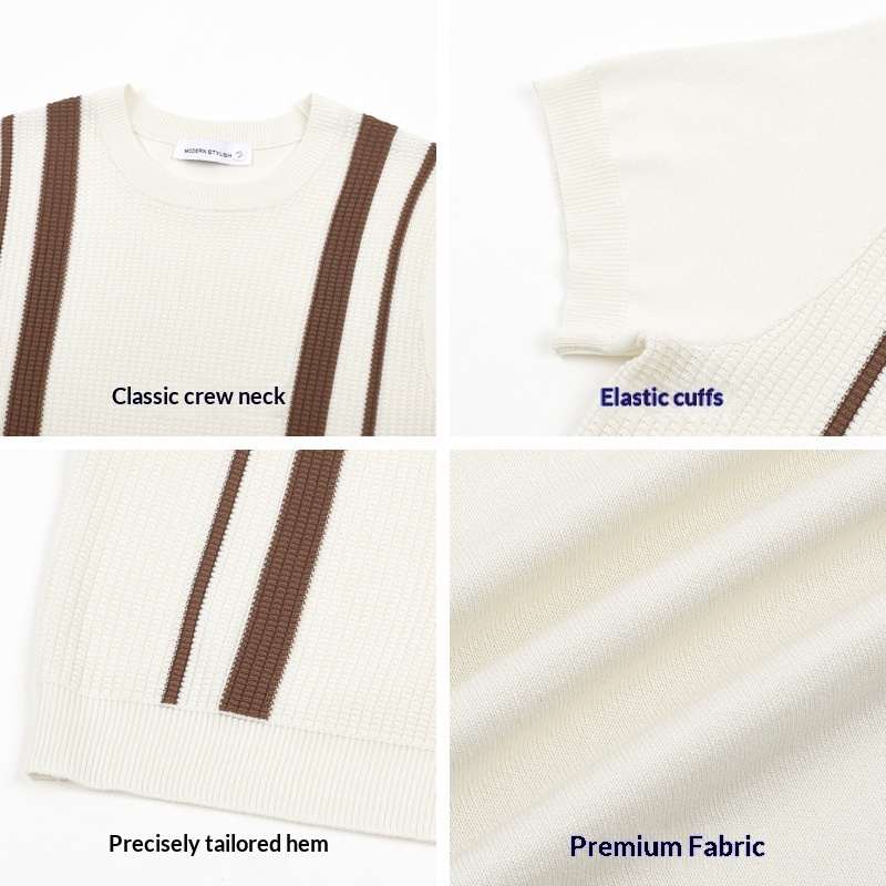 Mens Ice-Silk Cool-Feel Striped Crew-Neck Knitted Top