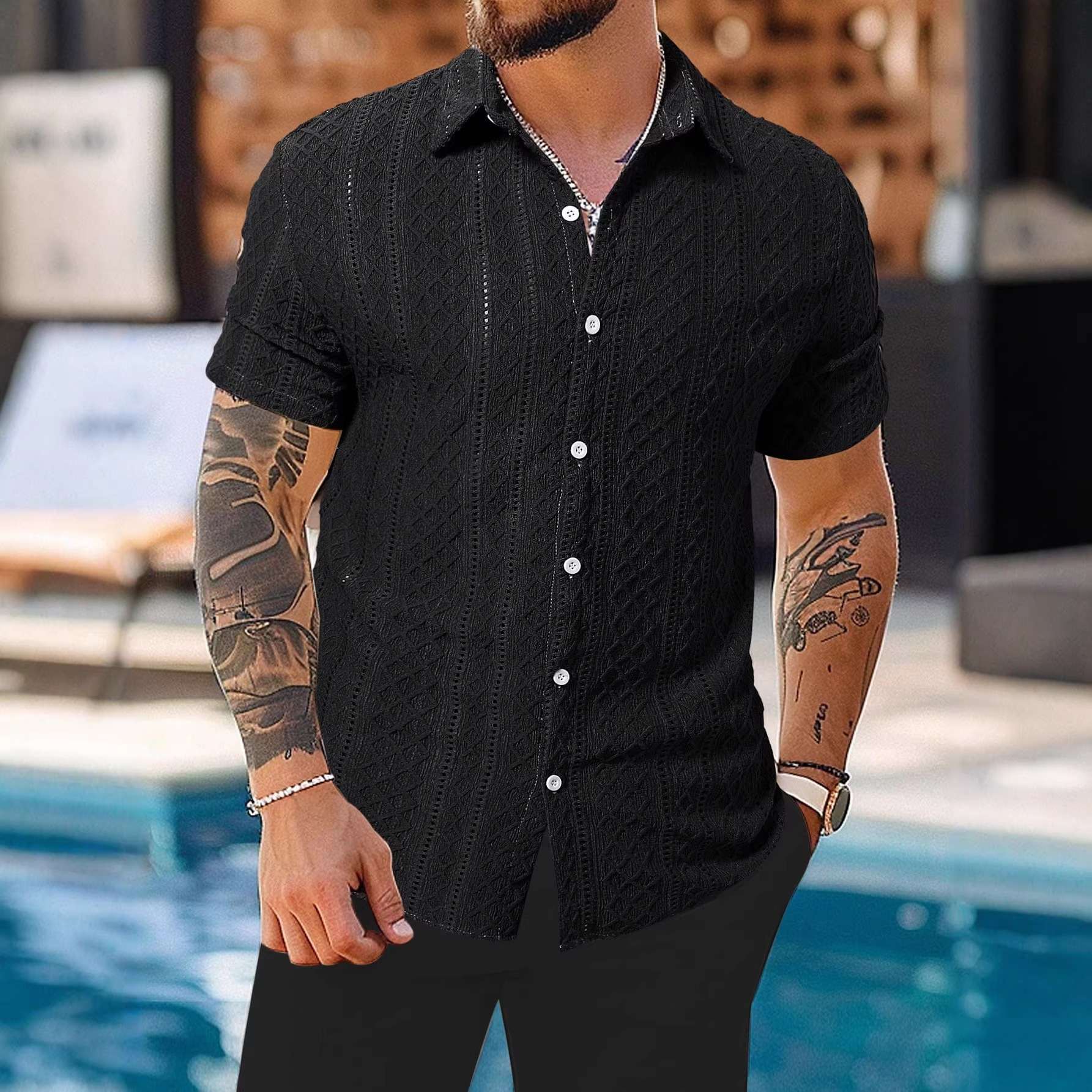 European And American Cross-border Mens Lapel Shirt In Solid Color