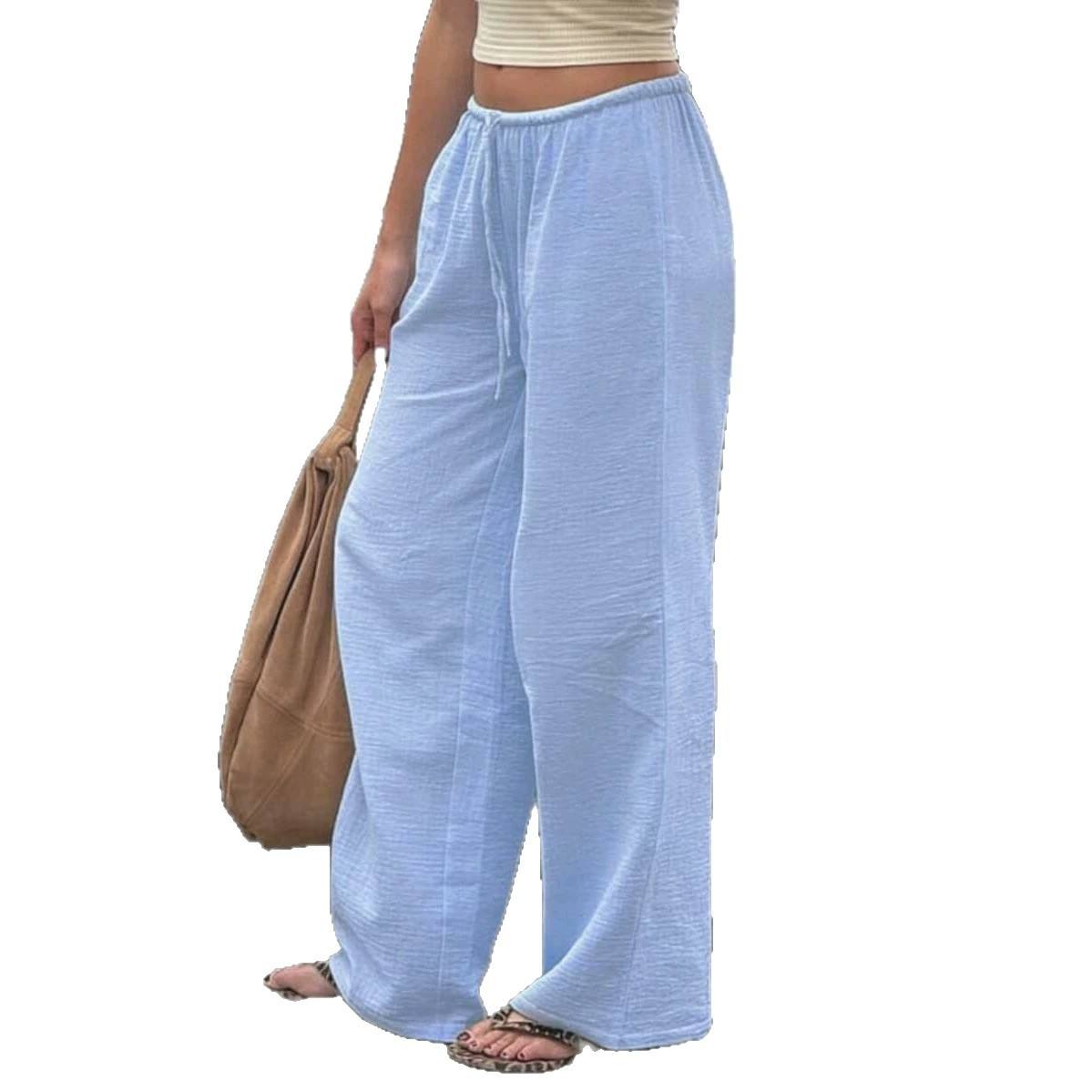 Linen Relaxed-fit Casual Wide-leg Pants With Drawstring