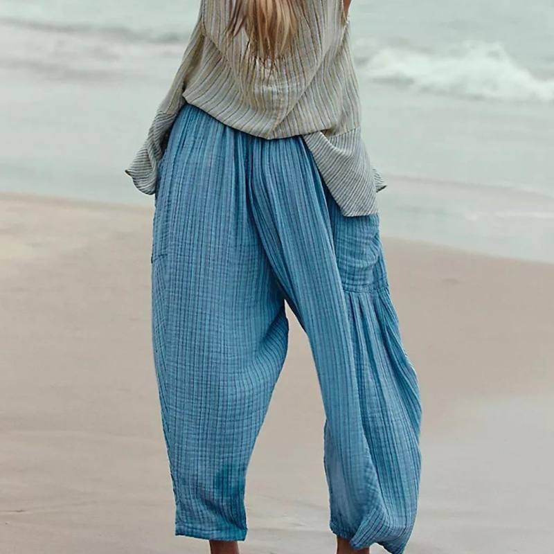 Loose-fitting Pleated High-waisted Wide-leg Pants Made Of Soft Cotton And Linen Ideal For A Relaxed And Casual Look