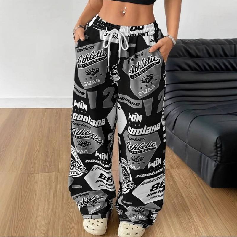 Casual Sweatpants With A Digital And Letter Pattern Wide-leg Design