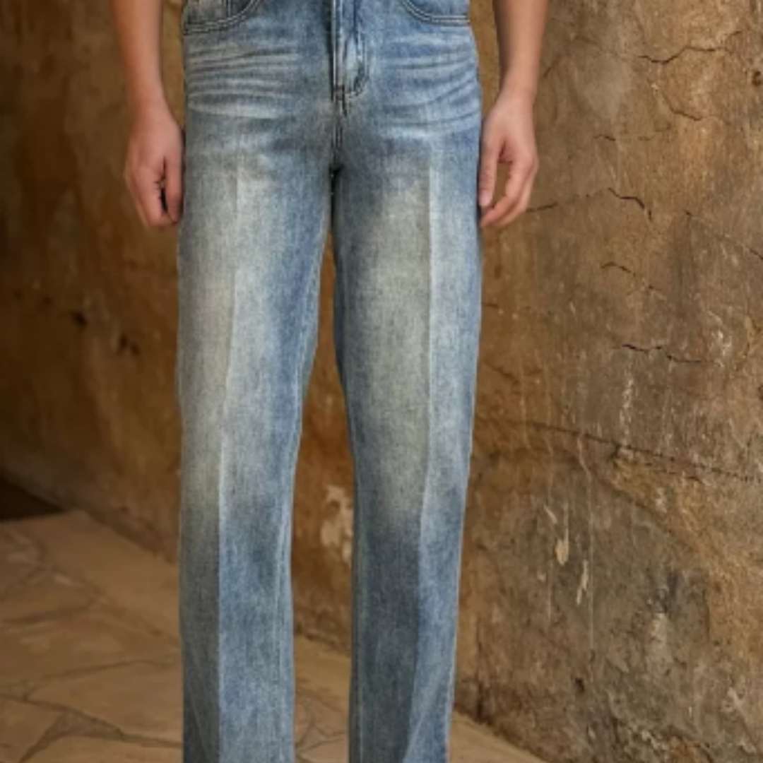 Retro Washed High-waisted Straight-leg Jeans, British Casual Style