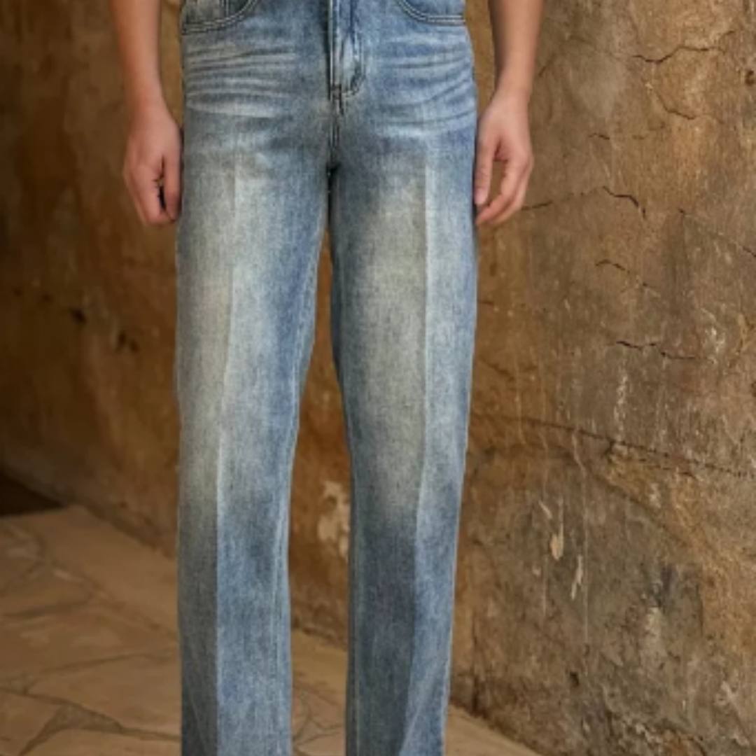 Retro Washed High-waisted Straight-leg Jeans, British Casual Style