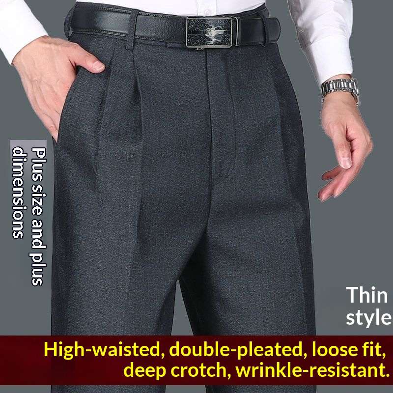 Mens Casual Double-pleat Trousers For Spring And Summer