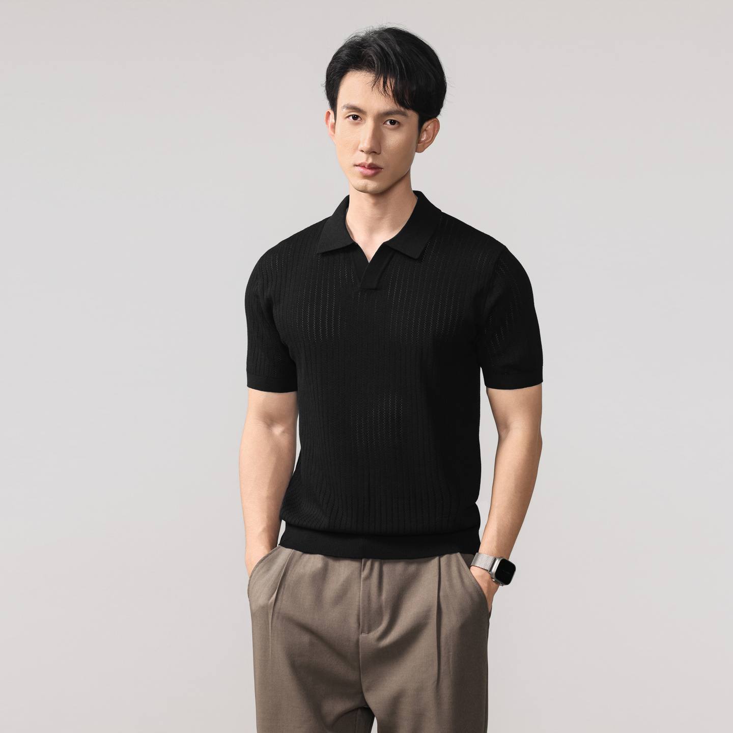 Old-money-style POLO Knit Sweater With Ribbed Texture Casual Wear