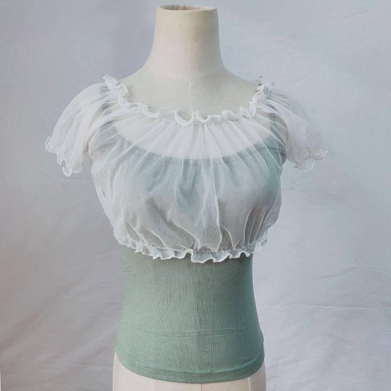 Women's Sheer Sweet Puff-sleeve Off-shoulder Base Top