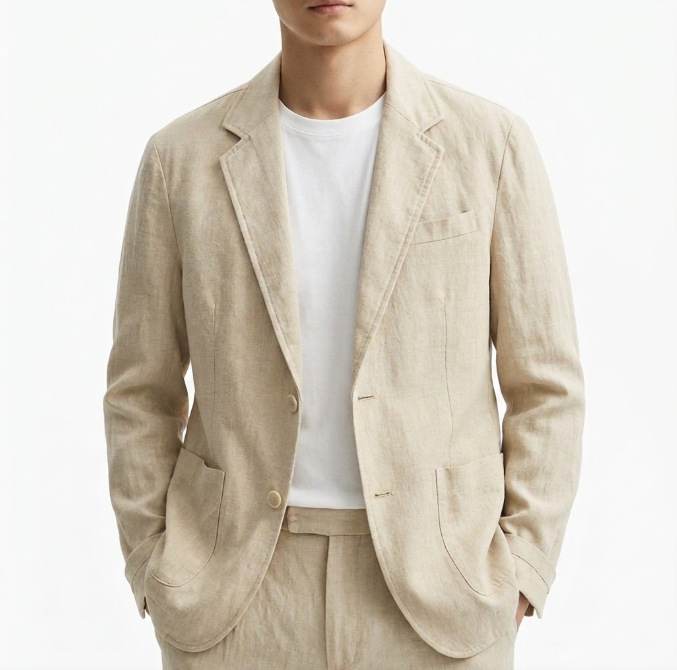 Plus-Size Solid-Colored Cotton-Linen Single-Breasted Blazer For Mens Business Commute