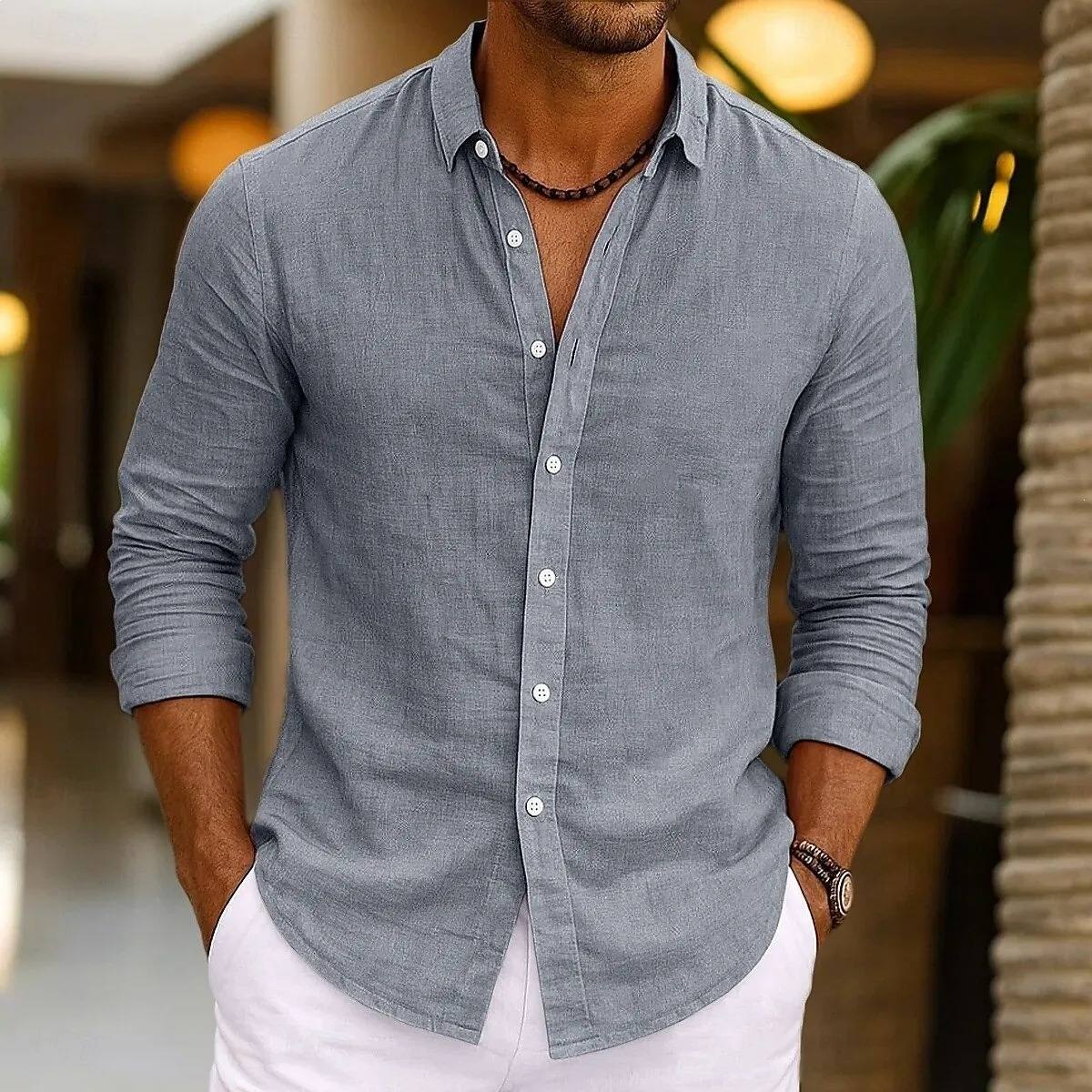 Solid-color Bamboo-viscose Long-sleeve Shirt For Men