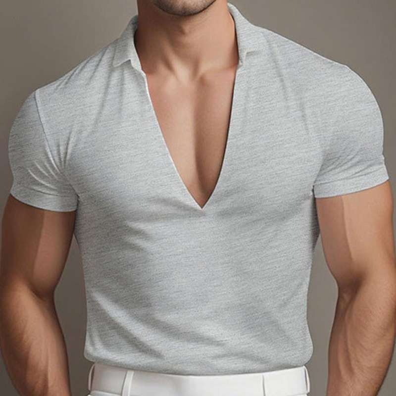 Mens Casual V-Neck Breathable Short-Sleeve Top