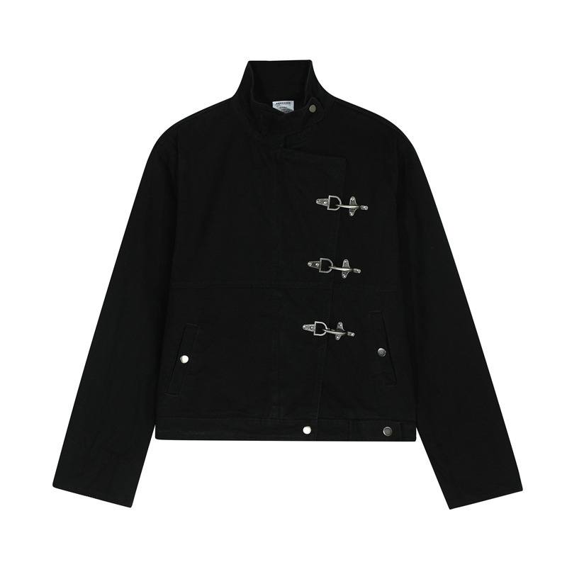 Vintage Distressed Airplane-button Lapel Denim Jacket For Men