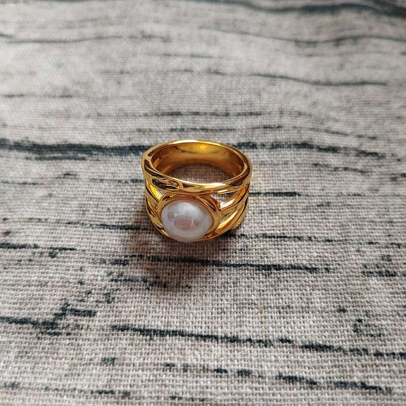 Minimalist Pearl Crystal Ring With Gold Plating