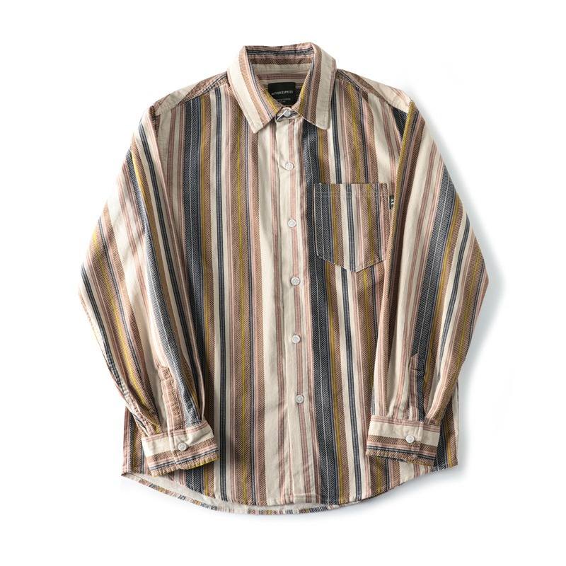 Retro Japanese-style Striped Versatile Mens Shirt Jacket