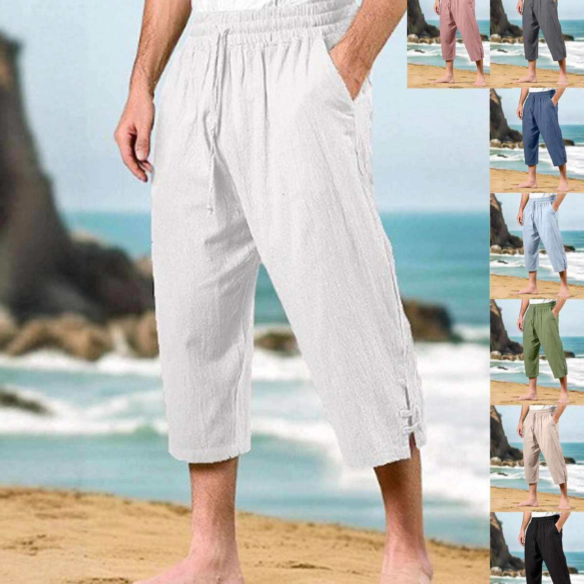 Mens Casual Straight-leg Pants With A Drawstring Waist