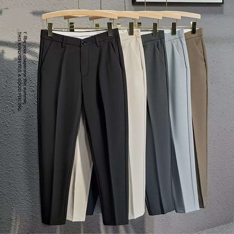 Mens British-style Wrinkle-free Suit Pants Solid-color Casual Trousers