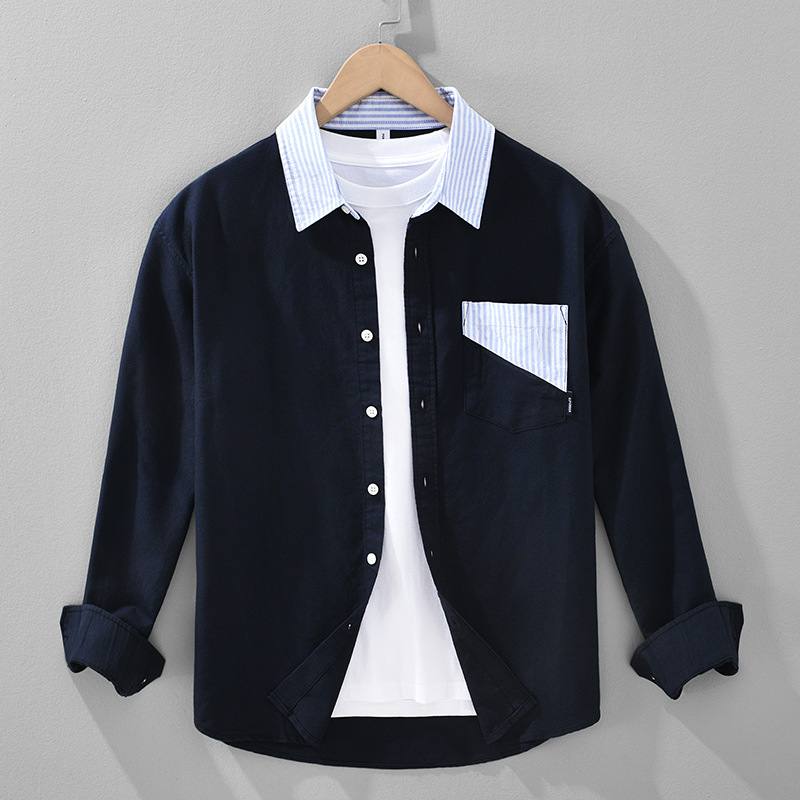 Oxford Check Shirt - Casual Cotton Blend Men's Button Down Long Sleeve Top