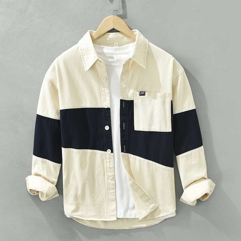 Patchwork Color-block Loose-fit Workwear Casual Shirt