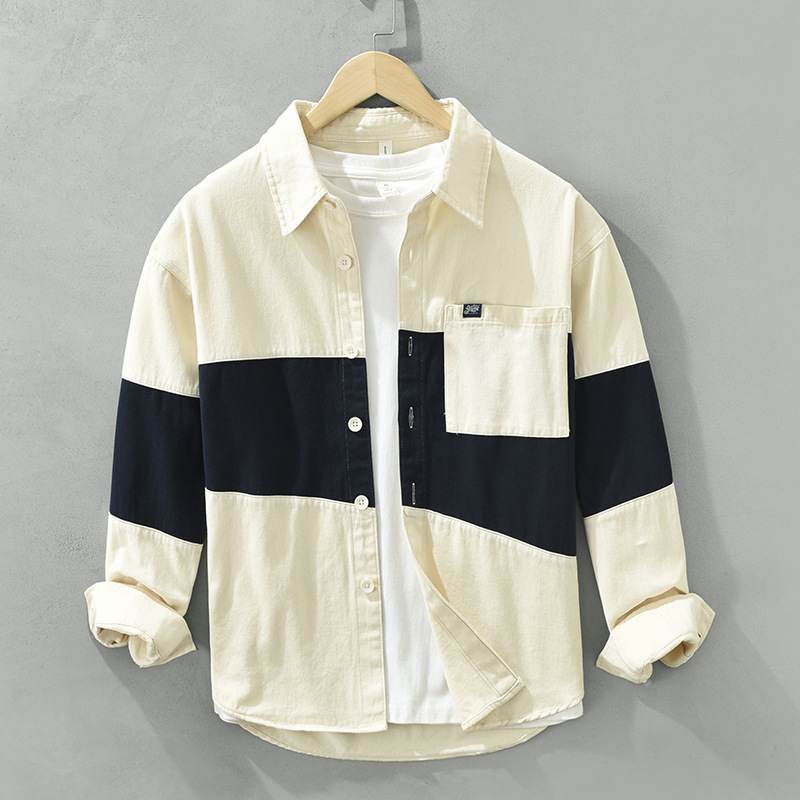 Patchwork Color-block Loose-fit Workwear Casual Shirt