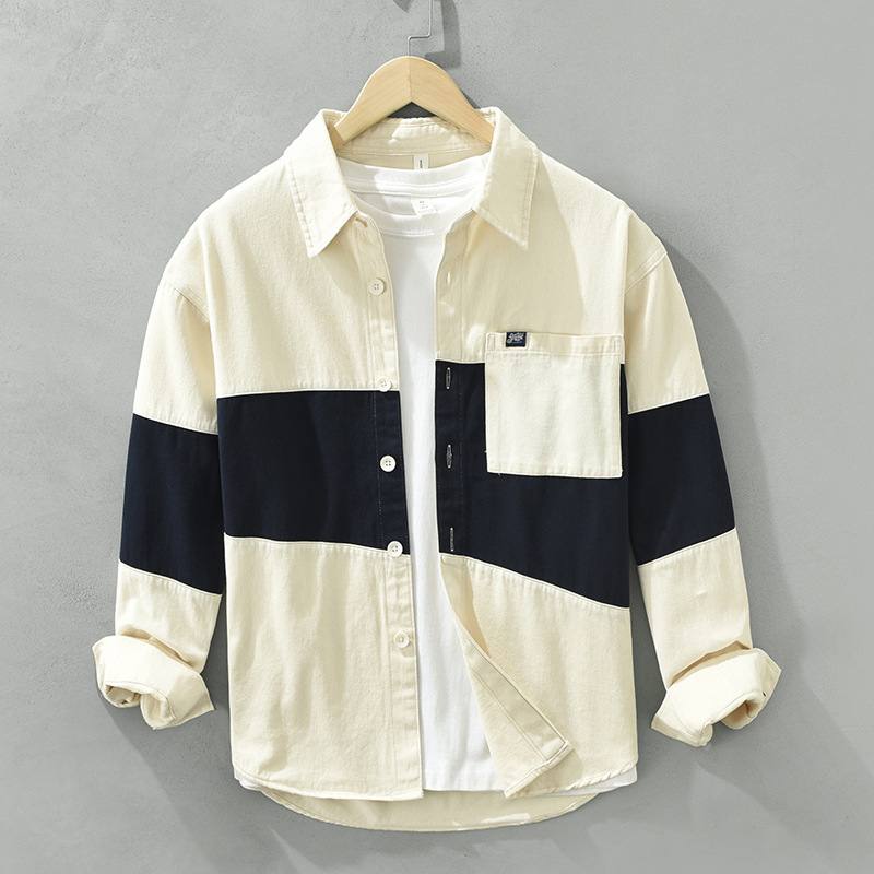 Patchwork Color-block Loose-fit Workwear Casual Shirt