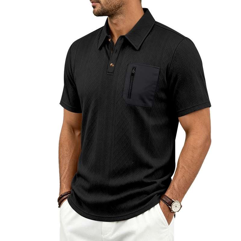Mens Summer Textured Jacquard Polo Shirt