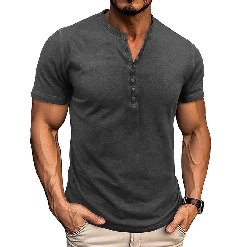 Mens Round-Neck Short-Sleeve Retro Henry T-Shirt