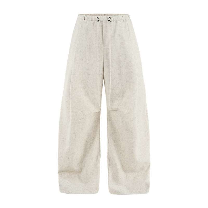 Mens Loose-fit Solid-color Cotton-linen Casual Pants