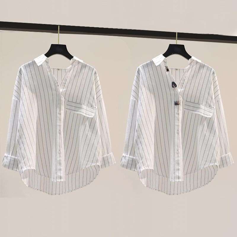 Womens Vertical-Striped Long-Sleeve Shirt