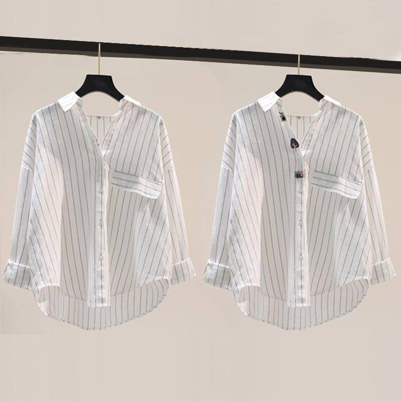 Womens Vertical-Striped Long-Sleeve Shirt