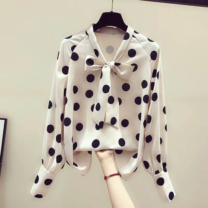 SpringSummer Retro Polka-Dot Chiffon Blouse For Girls