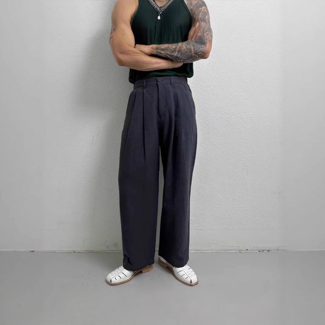 Linen Suit Pants With A Back Elastic And Hidden Button Closure