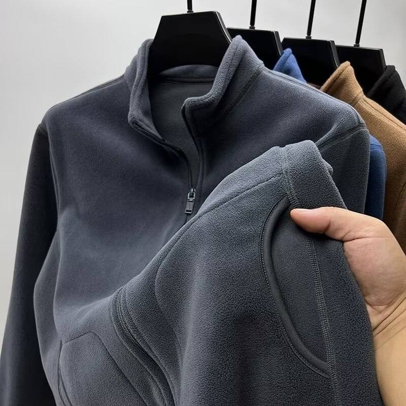 Mens Solid-Color Double-Sided Fleece Sweatshirt
