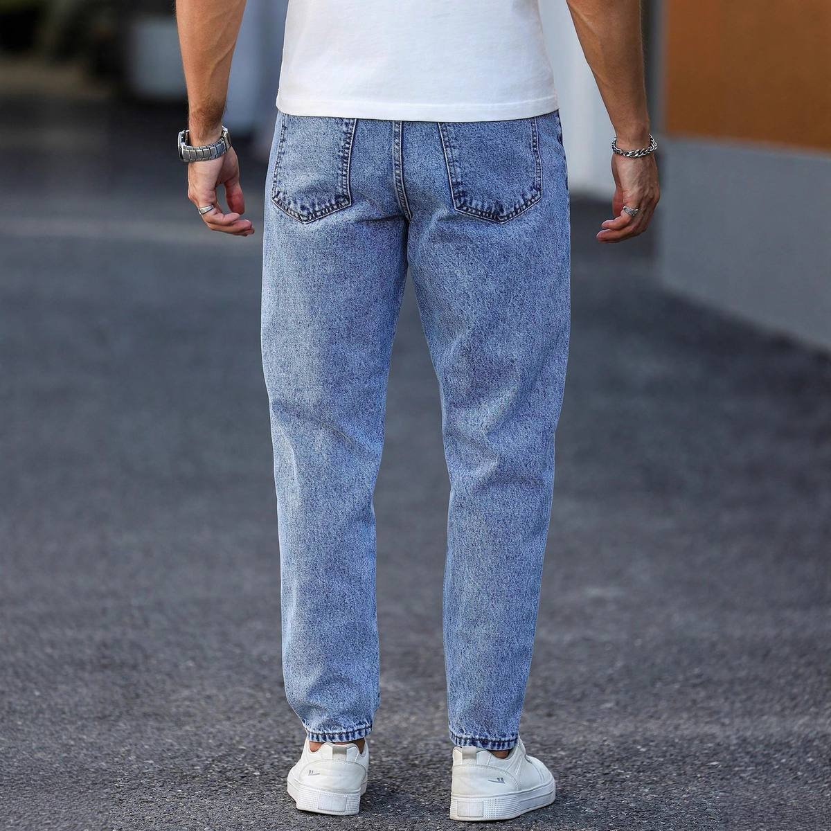 New Mens Light Blue Tapered Jeans