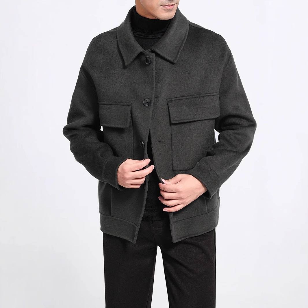 Mens Double-Faced Short Cashmere Casual Overcoat
