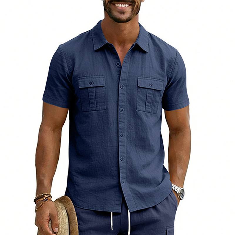 Multi-Pocket Cargo Lapel Short-Sleeve Casual Shirt