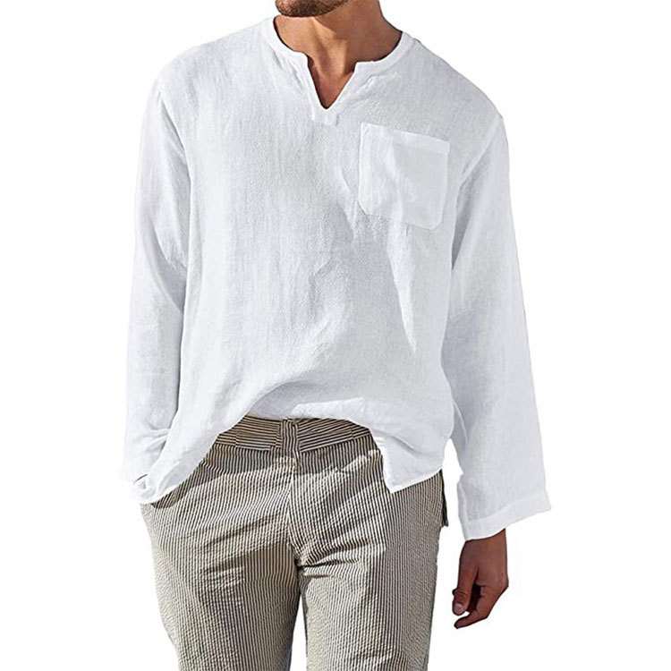 Linen Solid-color Casual Loose-fit Long-sleeve Shirt